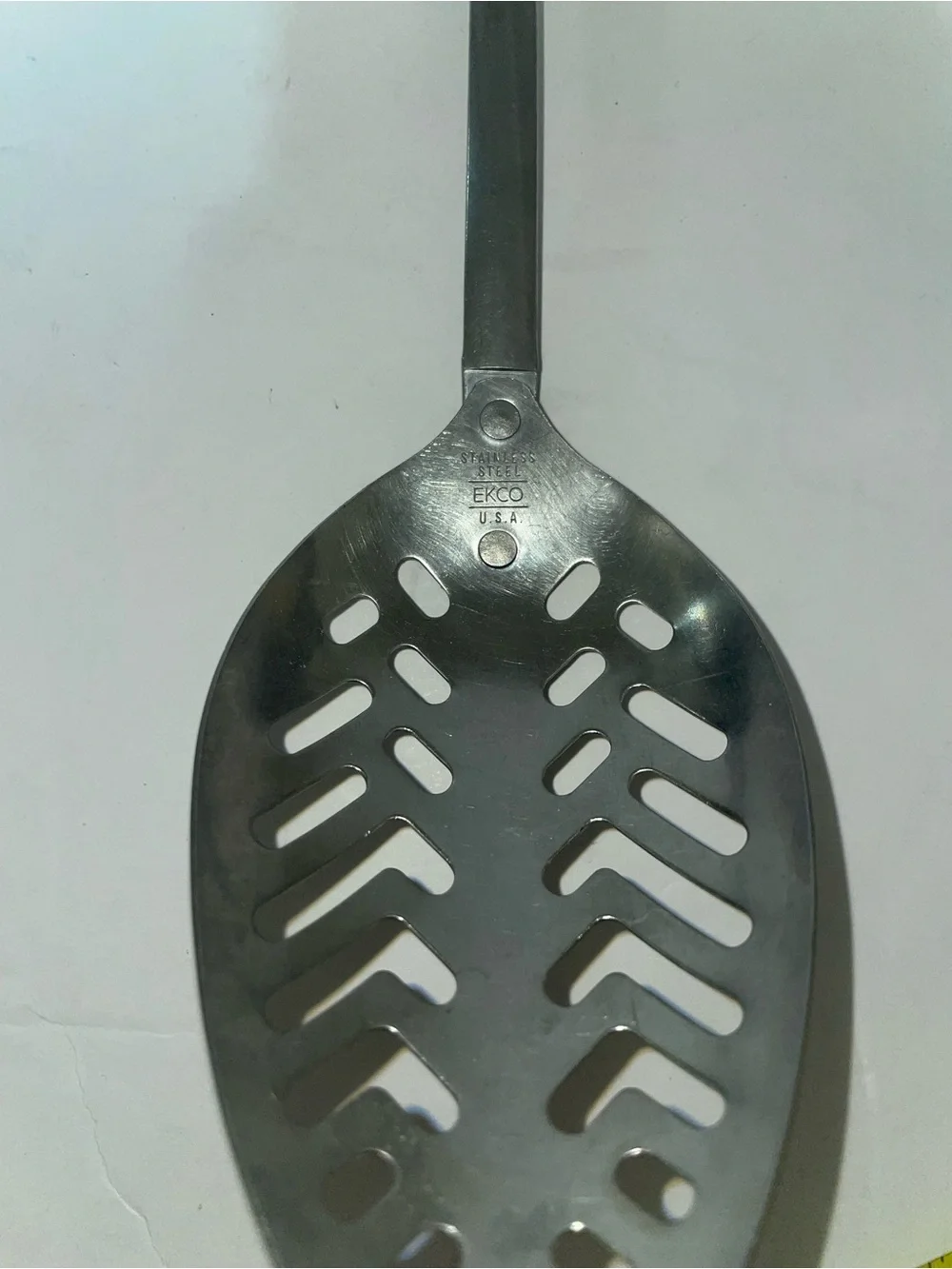 Vintage Ekco Slotted Serving Spoon Stainless Steel Black Plastic Handle